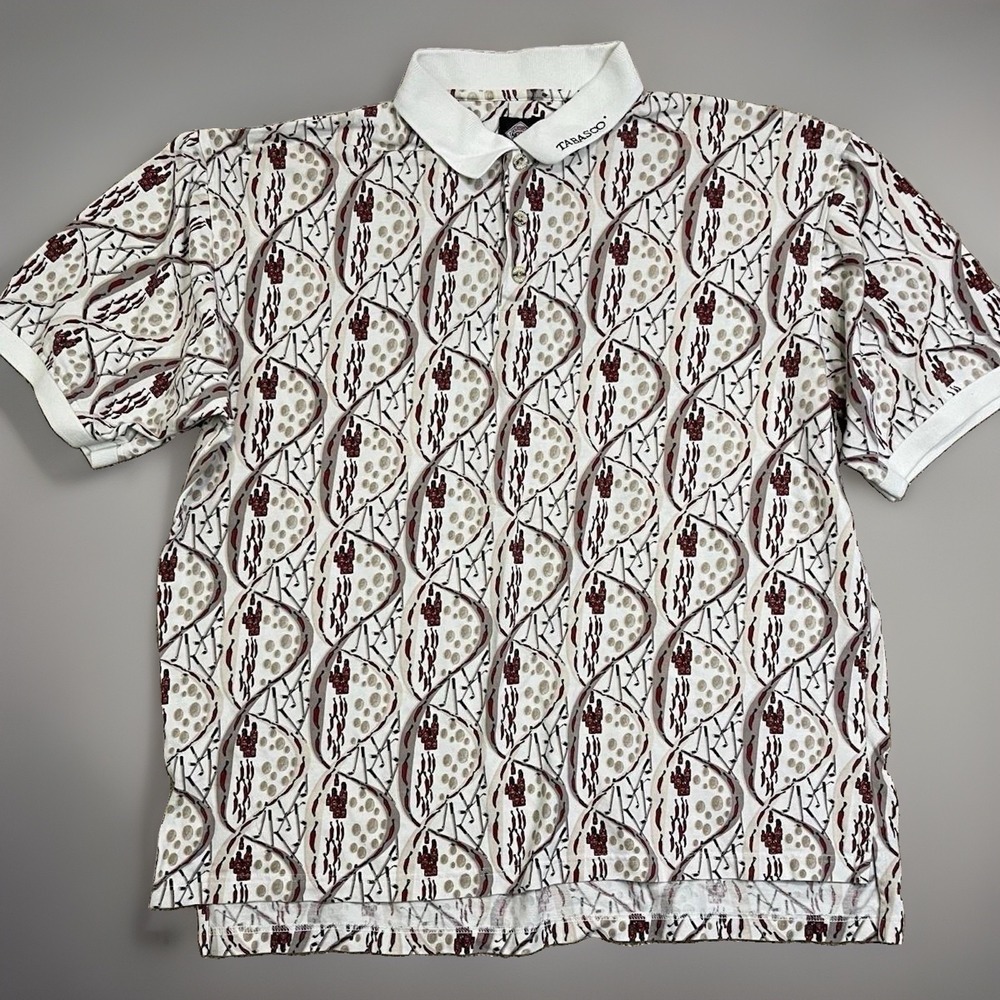 VTG Tabasco Sportswear Golf Polo Shirt Men's XL White Chili Pepper Print